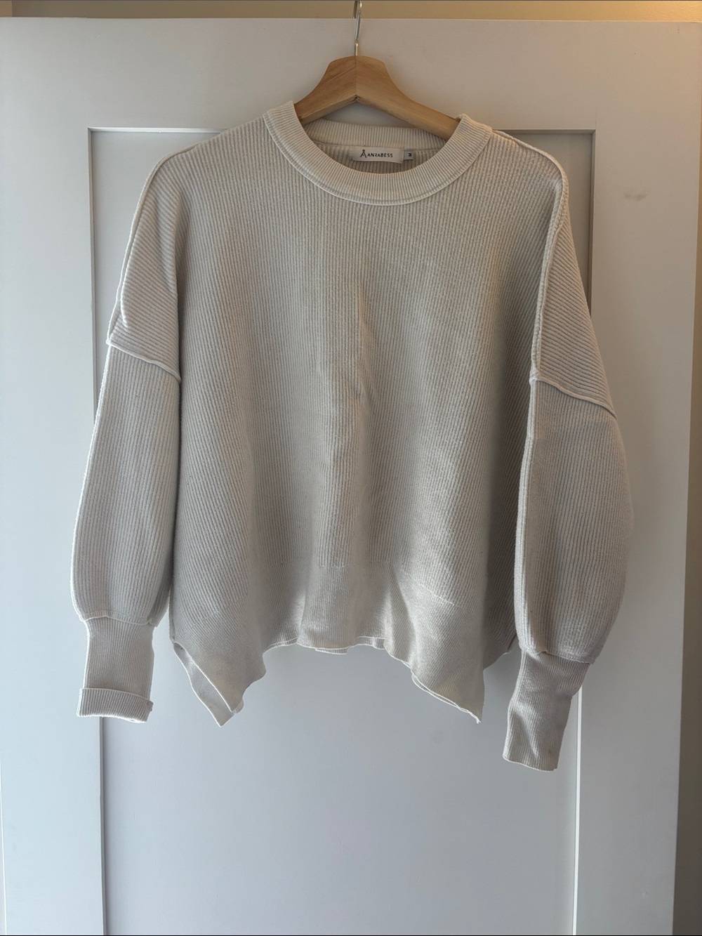 Relaxed Cream Ribbed Crewneck Sweater by A.HUMMEL